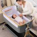 Larex Baby Bassinet Bedside Sleeper for Baby, Baby Crib Bed for Newborn Infant, Bedside Bassinet with Wheels, 5 Adjustable Height, Mosquito Net, Breathable Mattress and Mesh, Storage Basket and Bag