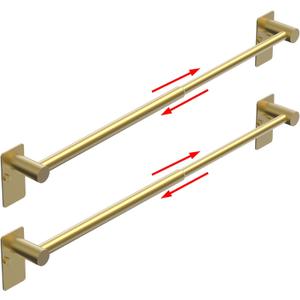 Towel Bar, 14inch to 25inch Adjustable Towel Holder Rod, Self Adhesive Wall Mounted Hand or Body Towel Rack for Bathroom Kitchen, Stainless Steel Organizer Single Bar (Gold, 2 Pack)
