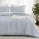 EMME Muslin Cotton Duvet Cover Set Queen Size Linen Like Soft Breathable Lightweight Summer Comforter Cover Set with Zipper Closure (Blue, Queen, 90"x90")