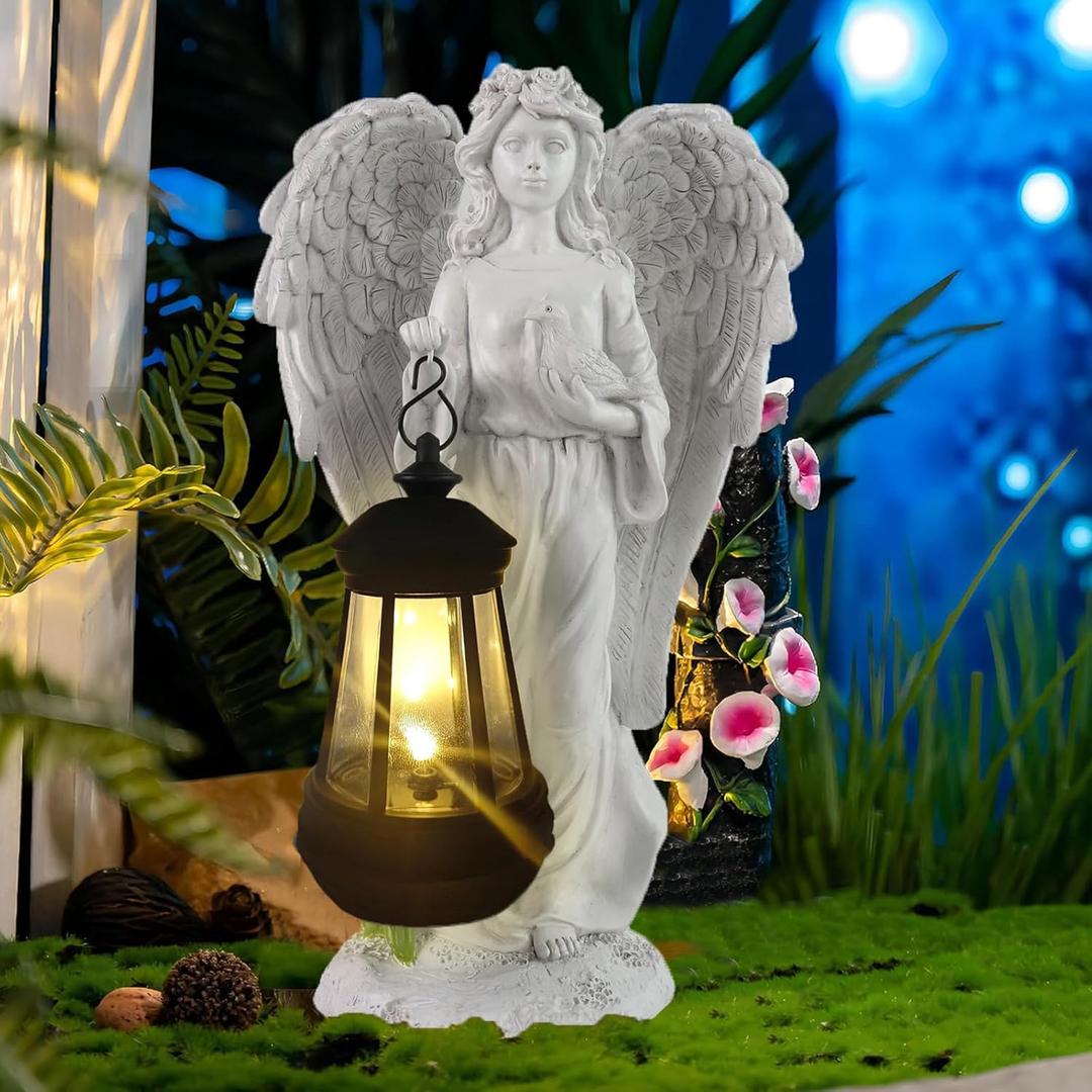 Solar Angel Garden Statue Sculpture, Angel Figurine Solar Lantern Outdoor Decor Lawn Yard Patio Garden Art Ornament Housewarming Christmas Gifts