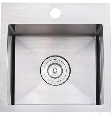 15x15 Inch Bar Sink Drop In, Topmount Kitchen Sink Stainless Steel Square Small Sinks, Single Bowl Kitchen Sinks for Laundry Wet Bar Prep RV Office Outdoor Yard