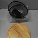 Yiyiring 2 Pack Mesh Fruit Basket with Lids, Stackable Baskets with Bamboo Lid Fruits Holder for Kitchen Countertop Fruit Bowl with Lid Versatile Produce Storage(Black,9.84 x 4.33 Inches)