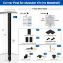 Muzata 36in Modular Cable Railing Corner Post Side Mount 4-Way Drilled RW53