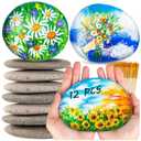 Large Rocks for Painting, River Rocks Painting Stones Smooth Flat Rocks with 12PCS Paint Brushes for Painting, Natural Rocks to Paint for Arts DIY Crafts (3.5-5inch)