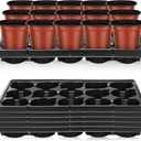 Baderke 6 Sets 4 Inch Plant Nursery Pots, 15 Cell Plastic Pots for Flower Seedling, Flower Plant Container Seed Starting Germination Flowerpot Trays(Brick Red)