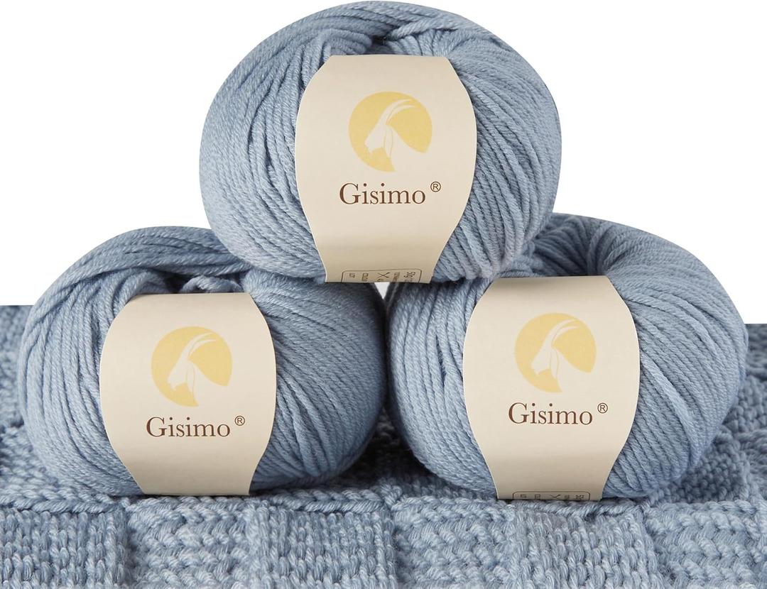100% Merino Wool Yarn, 6-Ply Luxurious and Soft Yarn for Hand Knitting & Crocheting, 1.76 OZ/50g, 127 yds/116 Meters (Morandi Blue, 3 Balls)