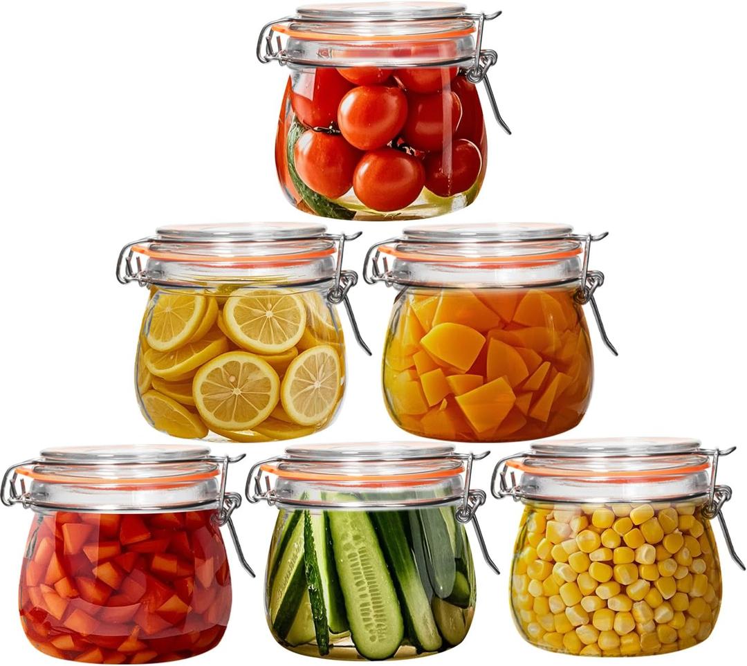 16 oz Wide Mouth Glass Jars with Airtight Lids,6 Pack Pickle Jar Clear Canister for Canning,Preserving,Fermenting,Pickling
