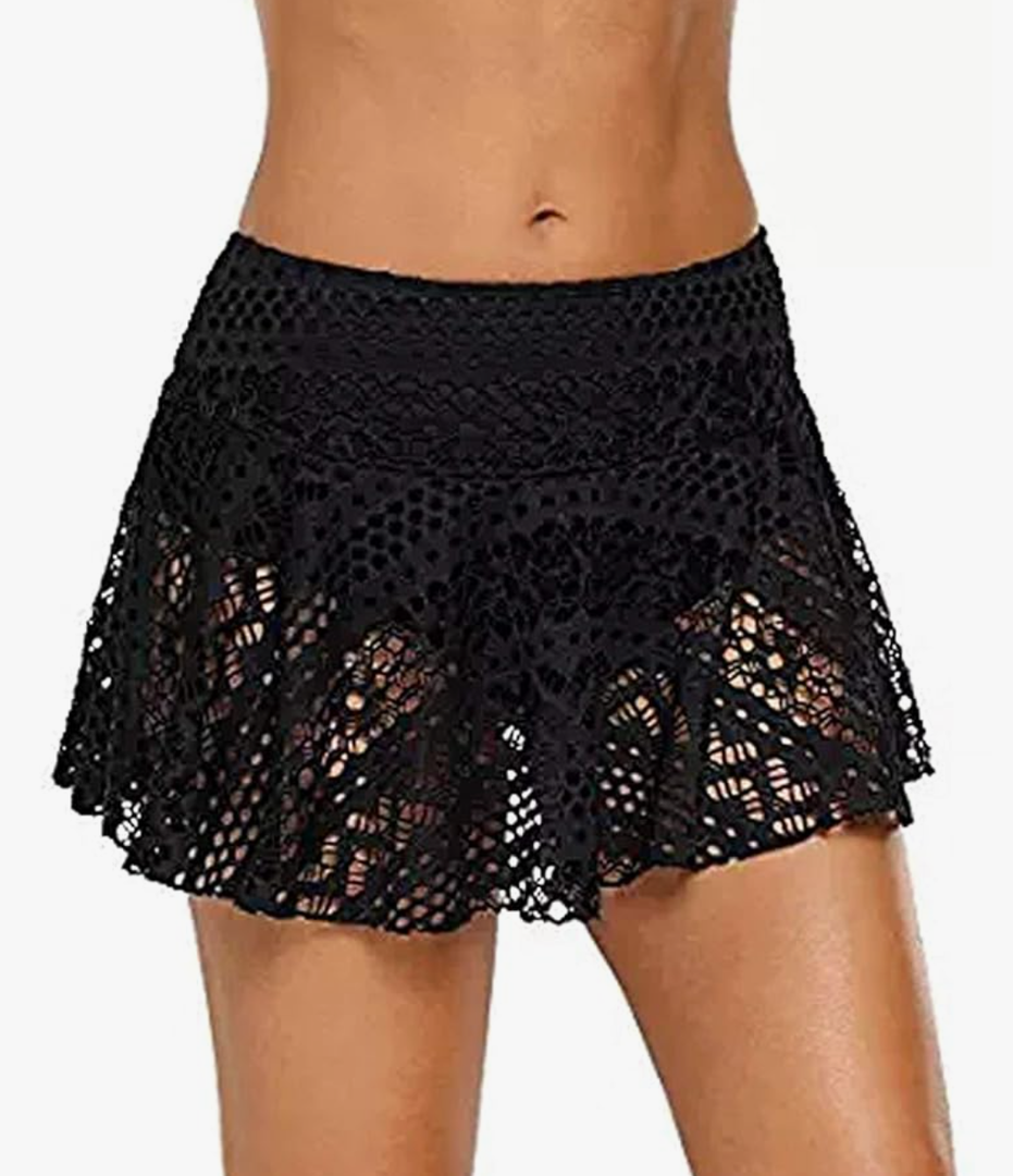 Lopie Women Lace Crochet Swim Skirt Bikini Bottom Swimsuit Board Shorts Skort Swimdress, XL