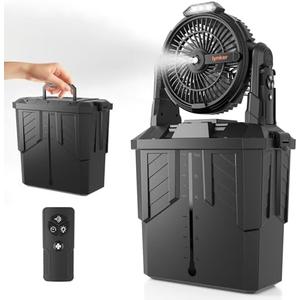 lynker Portable Misting Fan with Remote, Camping Fan with 20000mAh Rechargeable Battery Operated, 6L Water Tank, 3 Speed Levels, 2 Spray Modes, Hanging & Lighting for Outdoor Indoor Cooling (Black)