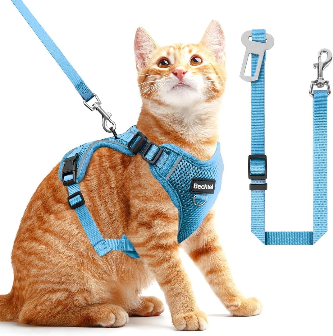 Cat Harness and Leash for Walking, The Upgrade Can be Adjusted in Four Directions and Breathable Cat Harness for Anti Escape that can be Fitted and Positioned, Reflective Strips Harness, Blue, S (Small (7-12lb))