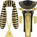 Xtinmee 8 Pcs Egyptian Costume Accessory Set, Egyptian Headpiece, TUT, Pharaoh Costume Included Hat, Cuffs, Armband, Belt, Pharaoh Collar and Necklace for Halloween Tut Cosplay