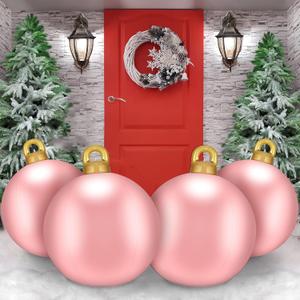 Jetec 4 Pcs Giant Inflatable Christmas Ball Large Xmas Inflatable Ornaments PVC Outdoor Holiday Blow Ball Outside Yard Lawn Porch Decorations (Solid, Pink)