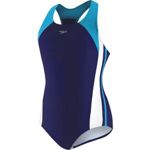 Speedo Girl's Swimsuit One Piece Infinity Splice Thick Strap (12, Deep Water)