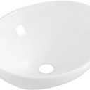 Small Oval Vessel Sink 16"x13" Ceramic White For Small Bathroom, 16.2"x13.3"x5.5"