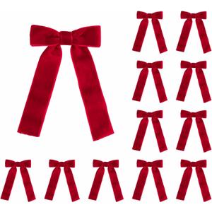 Meseey 12 Pcs Red Velvet Bows with Twist Tie 3.5 Inch Pre-Tied Vintage Christmas Velvet Ribbon Bows for Treat Bags Gift Wrapping Basket Wedding Baby Shower Brithday Party