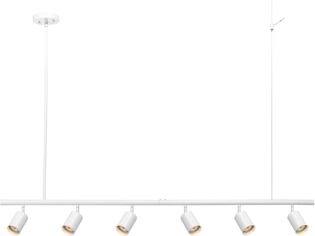Globe Electric 64000124 55" 6-Light Adjustable Height Track Lighting, Matte White, Pivoting Heads, Modern Ceiling Light for Kitchen, Hallway or Dining Room, Dimmer Switch Compatible