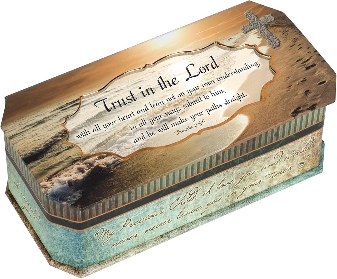 Cottage Garden Trust in The Lord Footprints in The Sand Design Jewelry Music Box - Plays Song How Great Thou Art