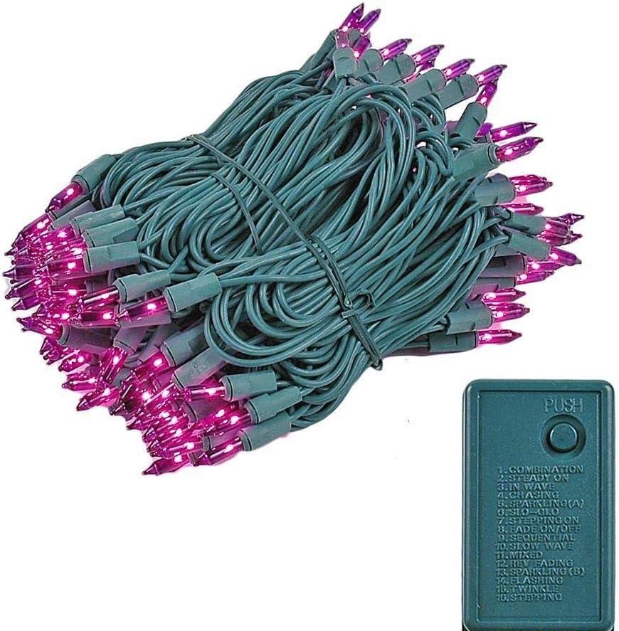 Novelty Lights 46.5 Feet 140 Light Incandescent Chasing Christmas String, 16 Function Controller, Purple on Green Wire, UL Listed for Indoor/Outdoor Use