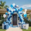 Blue White Metallic Balloon Set,100pcs 12 Inch Navy Pastel Pearl Blue Glitter Confetti Latex Balloons Kit for Baby Shower, Wedding, Birthday Party Decorations