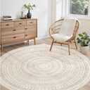 cotiled 6x6 Round Area Rug Living Room: Washable Boho Rugs with Non Slip Backing Large Soft Indoor Stain Resistant Carpet for Bedroom Farmhouse Dining Room Lightweight Home Decor Brown/Cream