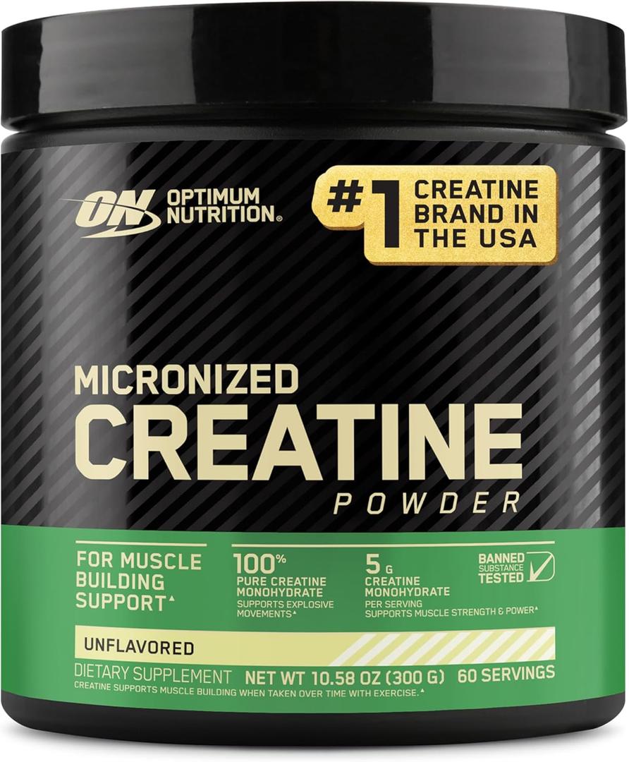 Optimum Nutrition Micronized Creatine Monohydrate Powder, Unflavored, 60 Servings, 300 Grams