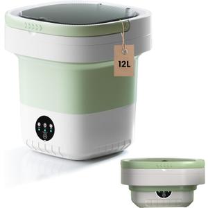 Portable Washing Machine, 12L Upgraded Mini Washing Machine, Suitable for Small Clothes, Foldable Laundry Machine, Ideal for Dorm, Home, Hotel, Camping and Travel (Green, 12L)