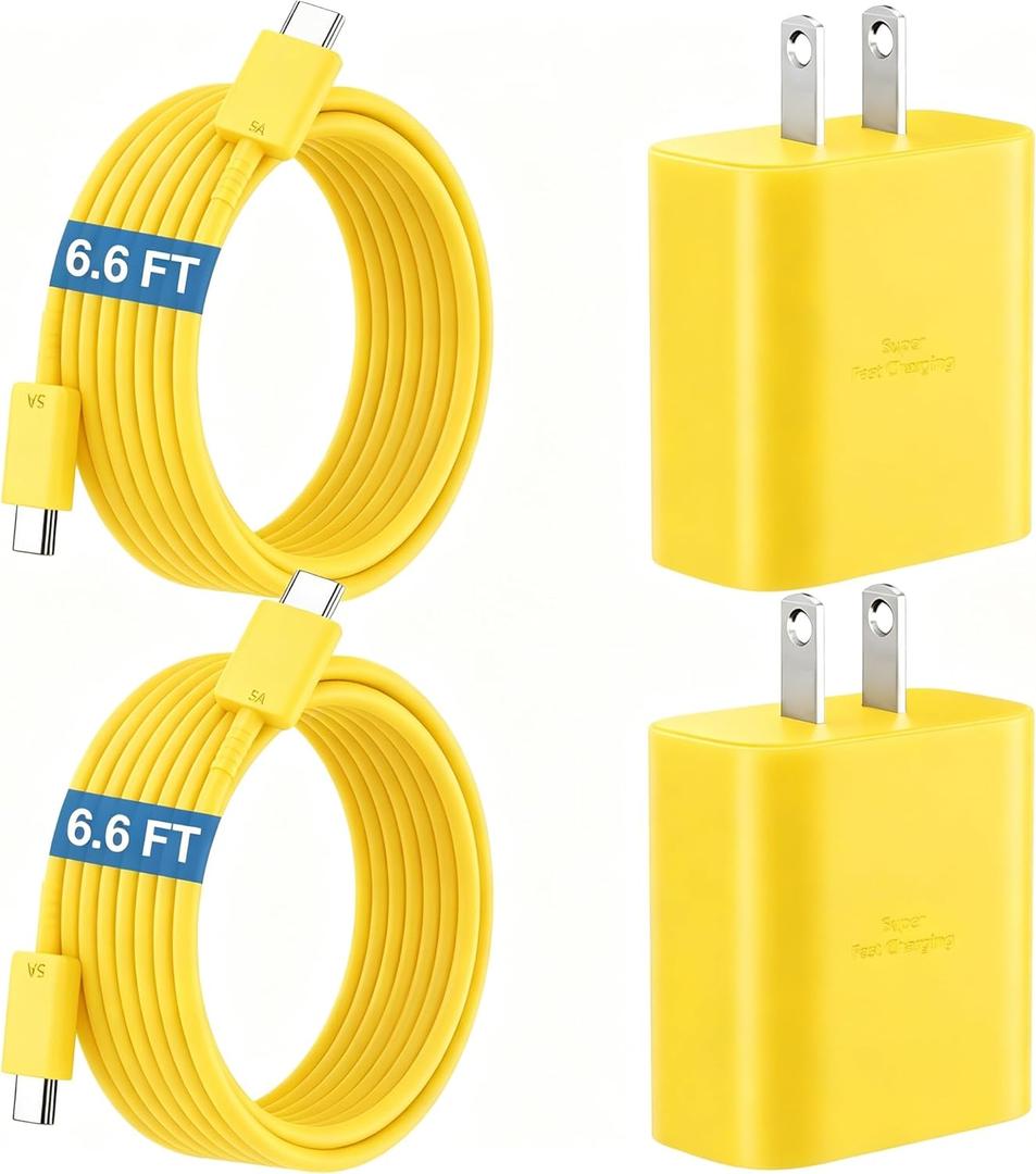 45W Super Fast Charger USB C Android Phone Type C Charger Fast Charging Block with 6.6FT Cord for Samsung Galaxy S26/S26 Ultra/S26+/S25 Ultra/S25/S24 Ultra/S24/S23 Ultra/S22/S21/S20/Note 10, Yellow