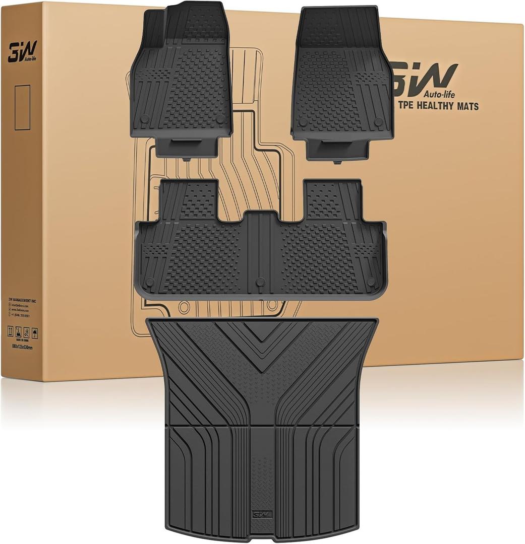 3W Tesla Model Y Juniper Floor Mats(not for Standard), Rear Cargo Liner, Custom Fit 2025 2026 Model Y Acecessories, TPE All Weather Odorless Non-Slip, Black