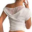 Verdusa Women's Lace Top Off The Shoulder Elegant Crop Shirts Going Out Tops (Large, White)
