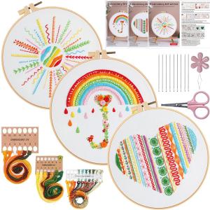 Konrisa Easy Embroidery Kit for Beginners Stamped Embroidery Starter Kit DIY Sewing Needlepoint Cross Stitch for Adults, Stitch Practice Kit 3 Embroidery Fabric Pattern
