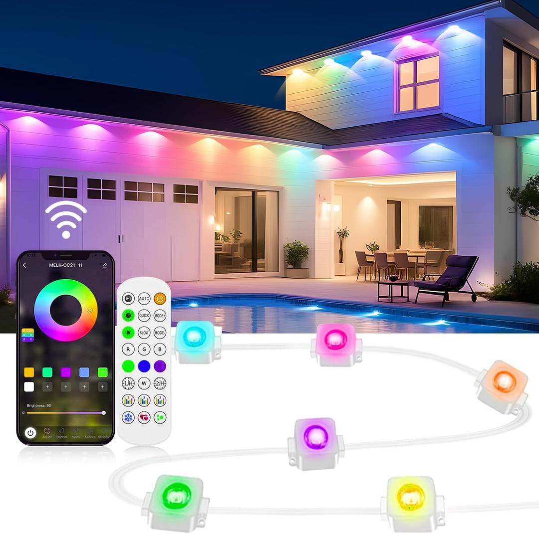Permanent Outdoor Lights, 200ft Smart RGB+IC LED Lights Outside with 16 Million DIY Colors, IP67 Waterproof Eternity Eaves Lighting for Christmas Halloween Holiday Daily Decorations