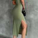 Womens' Sexy Summer One Shoulder Bodycon Long Stretchy Skin Tight Side Slit Date Night Dresses (Green, L)
