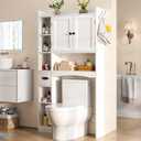 Gizoon Over The Toilet Storage Cabinet, 66''H Over Toilet Bathroom Organizer, Over Toilet Storage Cabinet with 2 Doors, Paper Holder and Racks, Adjustable Shelf, for Bathroom, Laundry, White