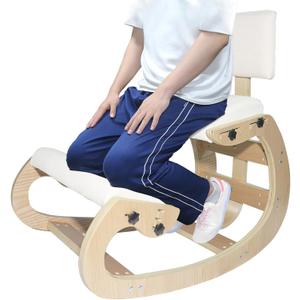 Ergonomic Kneeling Chair with Back Support, Adjustable Height Wooden Knee Chair - Improve Posture with an Angled Seat, with Cushion for Home,Office, Ivory