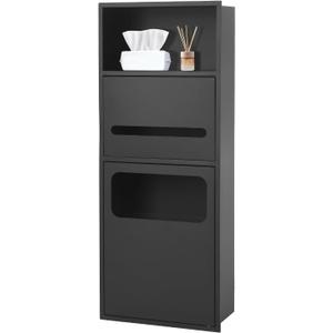 Shower Niche, Recessed Waterproof Bathroom Niche, 304 Stainless Steel with Toilet Paper Holder for Bathroom Bedroom Office Kitchen, Black, 11 inches x 28 inches x 5.4 inches