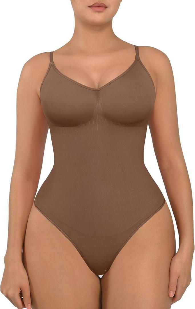 FeelinGirl Shapewear Bodysuit Tummy Control for Women Seamless Sculpting Snatched Waist Body Shaper Body Suit (3X-Large-4X-Large, Cocoa)