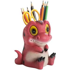 Banllis Dinosaur Pen Holder & Pencil Holder for Desk - Cute Cartoon Desk Accessories, Red Dino Toothbrush Holder, Office & School Supplies, Ideal Gifts for Adults, Kids, Women, Men