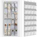 FENTEC 24 Pockets Over the Door Shoe Organizer Hanging Shoe Organizer for Closet, Space Saving Mesh Large Pocket Shoe Storage and Organizer, Shoe Holder for Apartments Garages, Grey 1 Pack