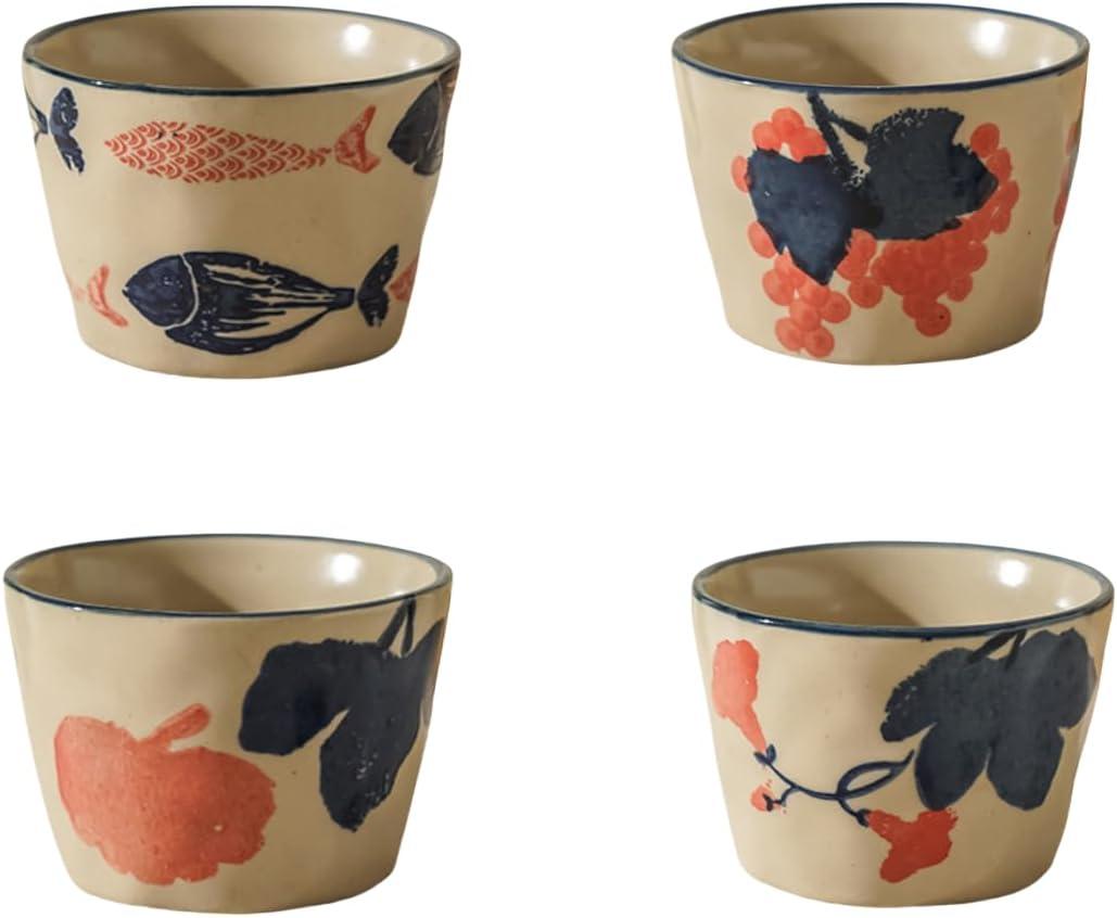 Ceramic coffee Mugs -180ML - Set of 4,Vintage painted hot teacups, Cappuccino Mocha CocoaCups for Latte Multicolor