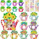 Jetec 48 Sets Spring Crafts Bulk Watering Can Picture Frames Craft DIY Flower Picture Frame Craft with Flower Stickers for Spring Summer Home Activities Party Favors Decorations