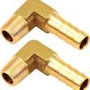 Joywayus Brass Hose Fittings 90 Degree Elbow 3/8" Barb to 1/2" NPT Male Pipe Water/Fuel/Air(Pack of 2)