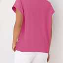 ZESICA Womens Summer Cap Sleeve Crewneck Tops Casual Loose Striped T-Shirts Basic Tees (Pink, M)
