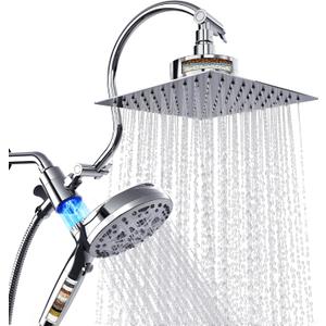 Dual Filtered Shower Head with Handheld and Magnetic - 8'' Square Rain Shower Head High Pressure with Handheld Combo, 8+2-Spray Magnetic Detachable Showerhead with Power Jets, Chrome