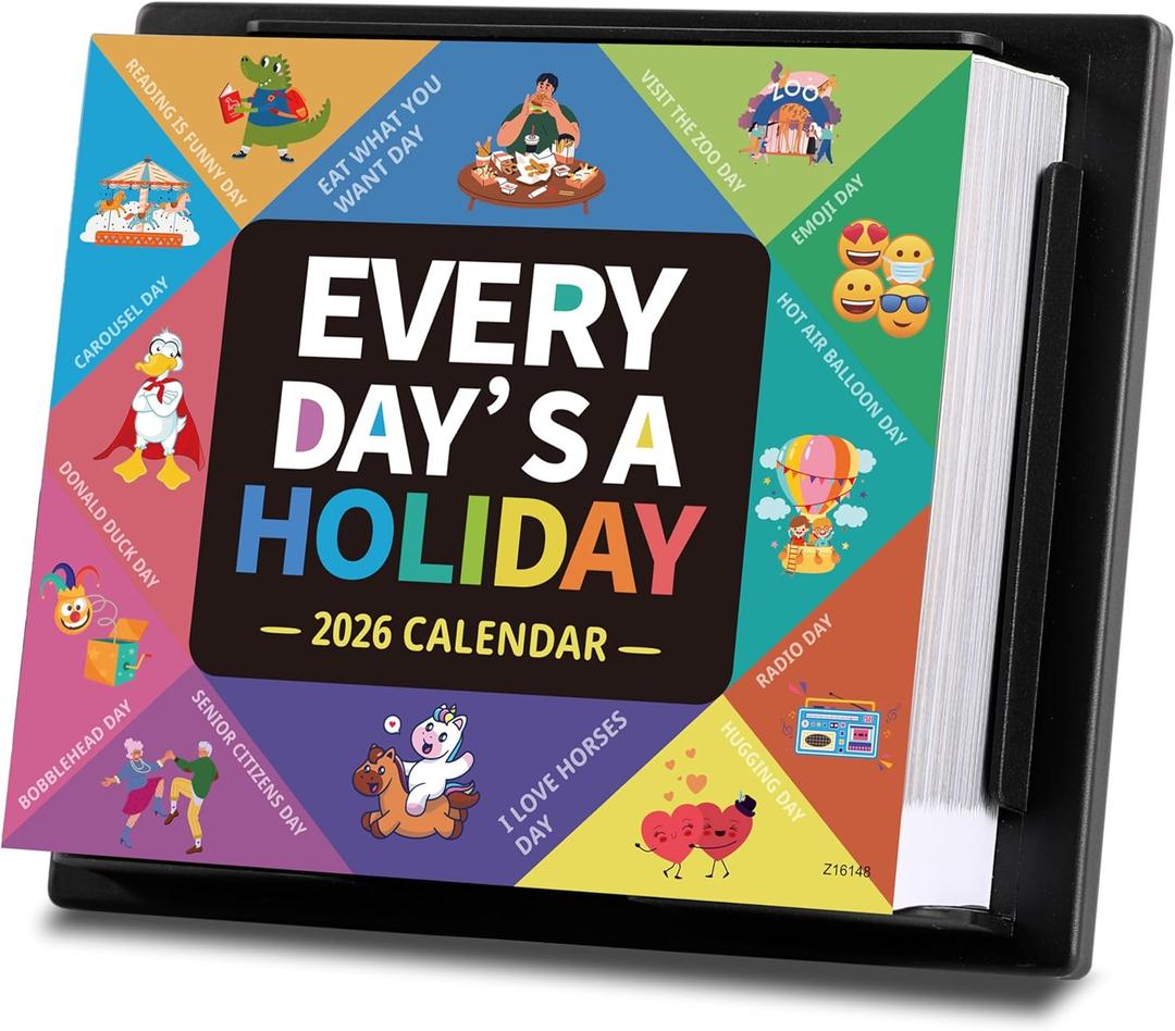 2026 Desk Calendar - 2026 Every Day's A Holiday Calendar, 12 Months Calendars from Jan.2026 - Dec.2026, 5.91'' x 4.92'', Small Desk Calendars with Full-Color Tear-Off Pages, Premium Paper, Plastic Backplane bracket for Home & Office (Colourful)