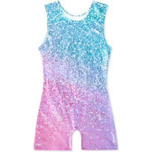 Gymnastics Leotards for Girls Shiny Toddler Biketard Unitard One Piece Tumbling Outfits (4-5T, Diamond Pink Green)