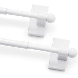 Deconovo Magnetic Curtain Rods 2Pack, Adjustable NoDrill Stainless Steel 16-28 Inch Rod, Strong Magnetic Hold for Doors, Windows & Rental Spaces, Easy Install, White Rods for Apartment Home & Office