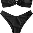 ZAFUL Women's Bandeau Bikini O Ring Strapless Tie Back High Cut Two Piece Swimsuit Bathing Suits (Black, M)