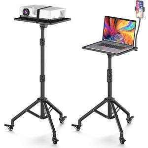 Black Projector Floor Stand with Wheels - Adjustable Height 29 to 44 Inches, Ideal for Office & Home, Portable Laptop Stand (29-44 Inches)