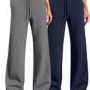 2 Pack Women Sweatpants Drawstring Waist Loose Yoga Baggy Joggers Casual Wide Leg Pants with Pockets (Small, Navy Blue, Dark Gray)