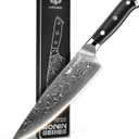 Haugo Damascus Chef Knife - 8 Inch Kitchen Knife with Japanese VG10 Steel Core - Full Tang Handle - Ultra Sharp Professional Cooking Knife - Ronin Series - Gift Box